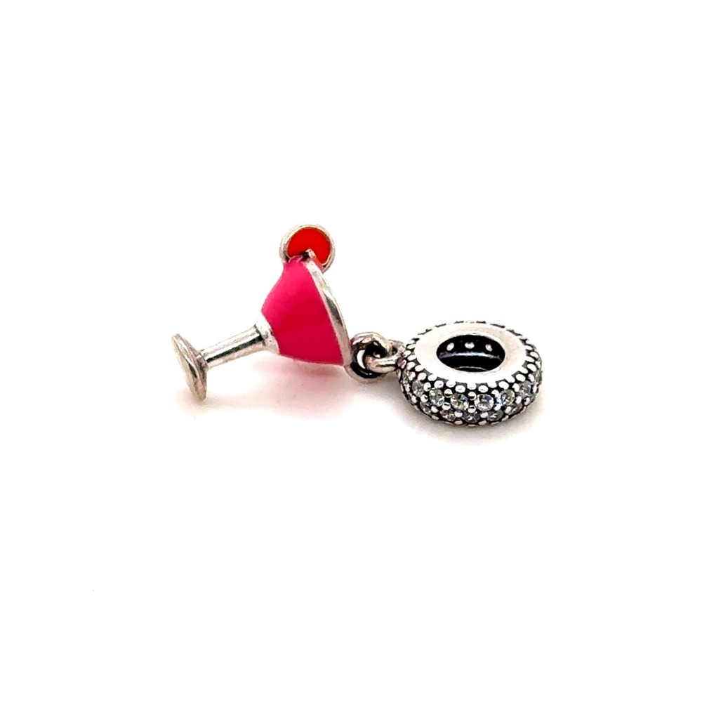 Pandora Pink Cocktail Glass Dangle Charm 792152ENMX Sterling Silver CZ Martini